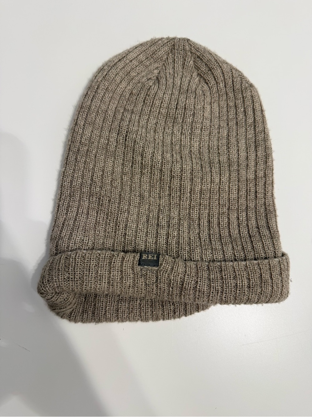 REI Men's Taupe Ribbed Fold-Over Beanie
